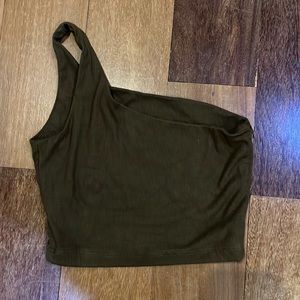Joah brown one shoulder crop top olive